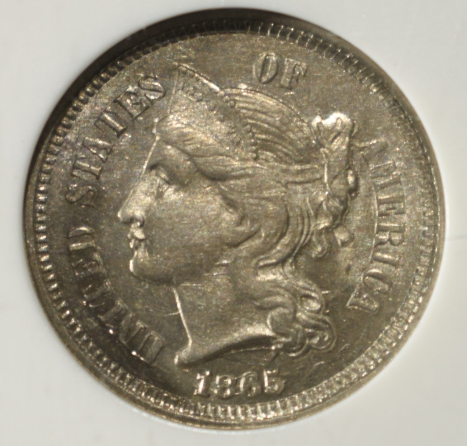 1865 3 CENT NICKEL PCI CH BU