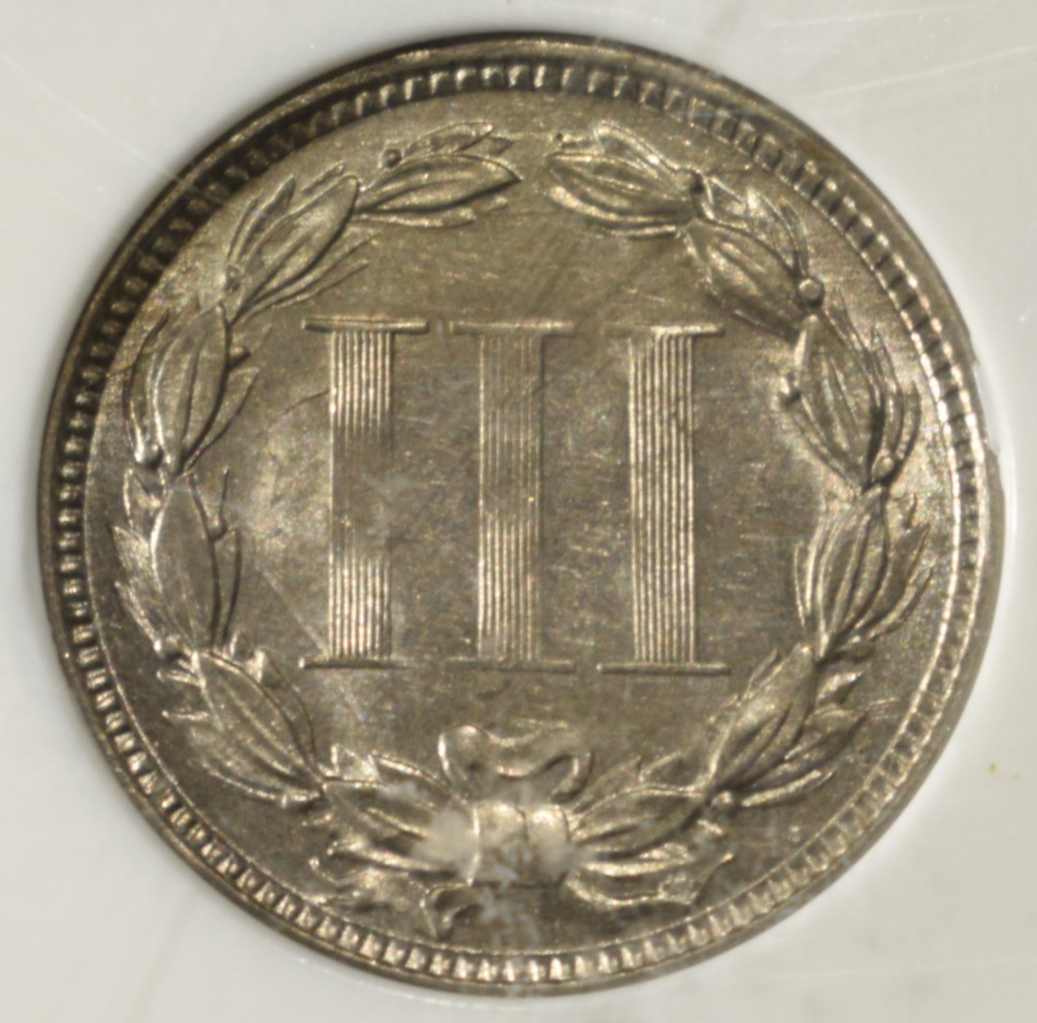 1865 3 CENT NICKEL PCI CH BU