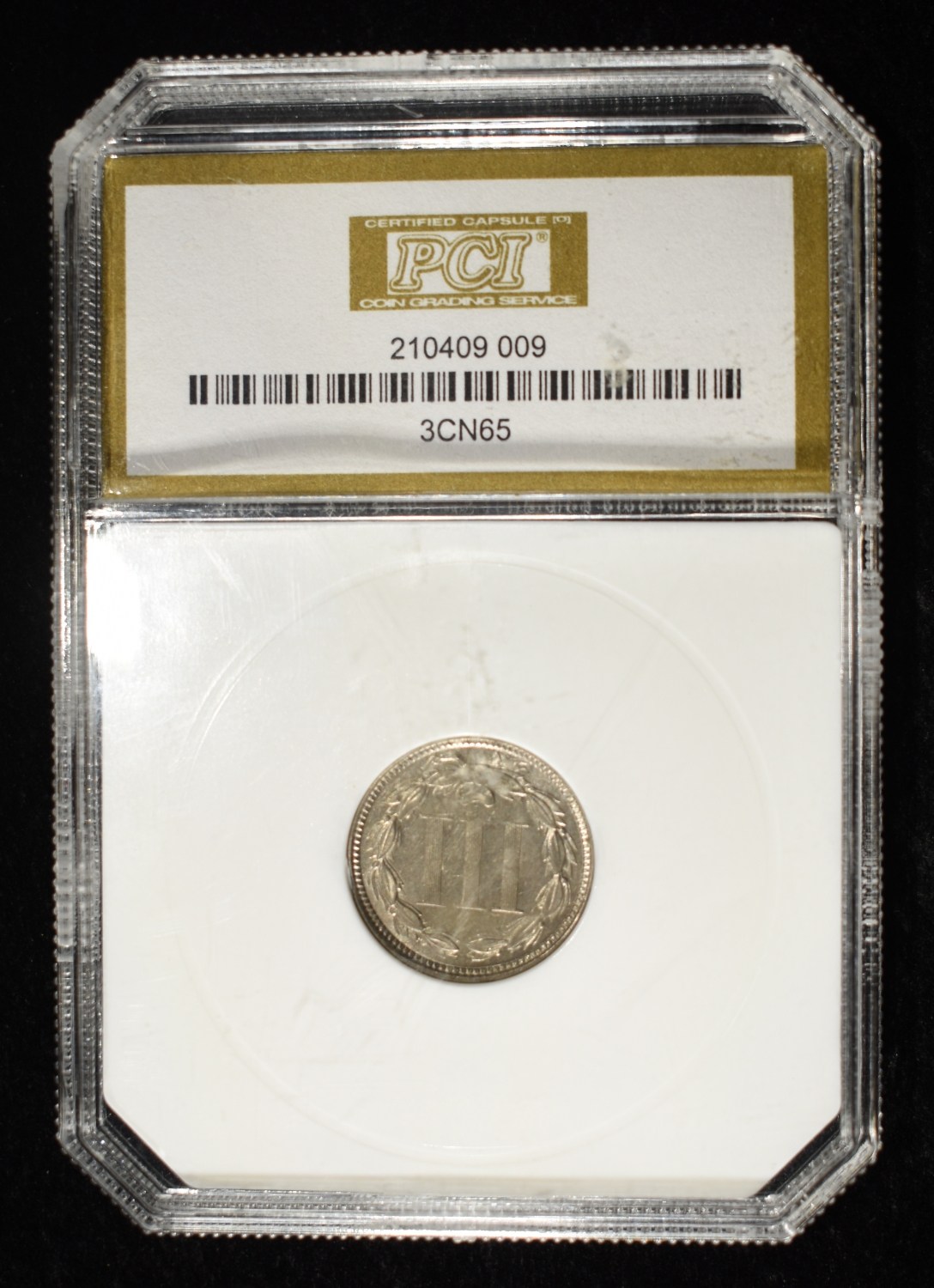 1865 3 CENT NICKEL PCI CH BU