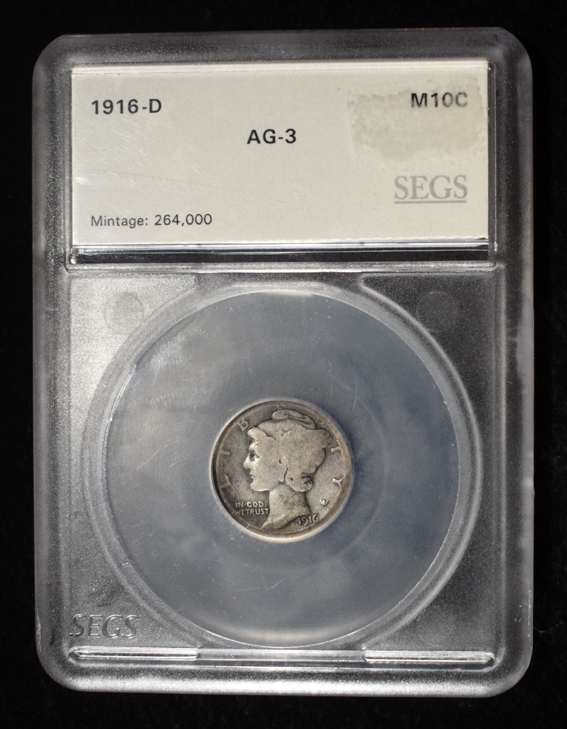 1916-D MERCURY DIME SEGS AG, KEY DATE
