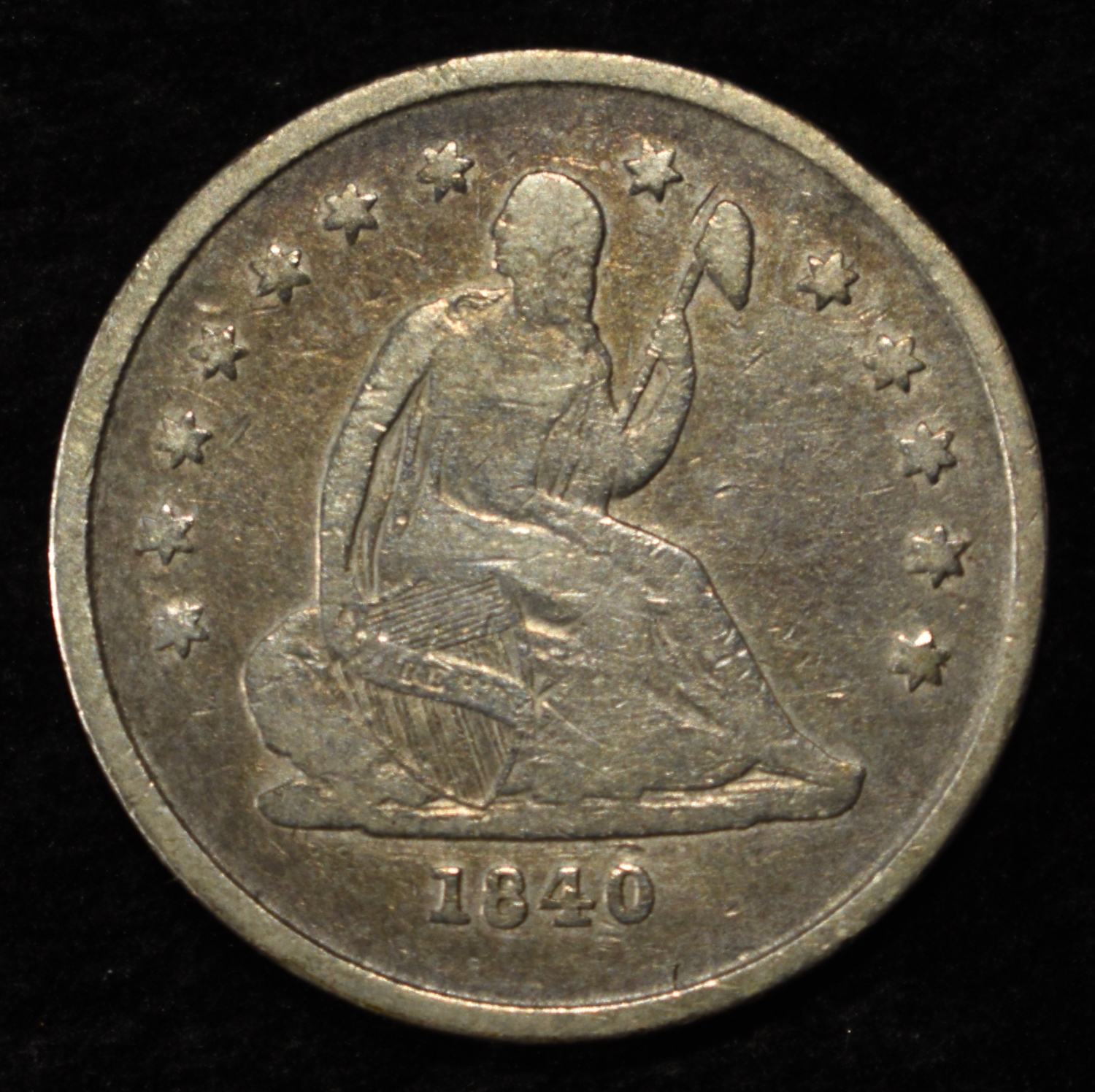 1840-O NO DRAPERY SEATED LIBERTY QUARTER FINE