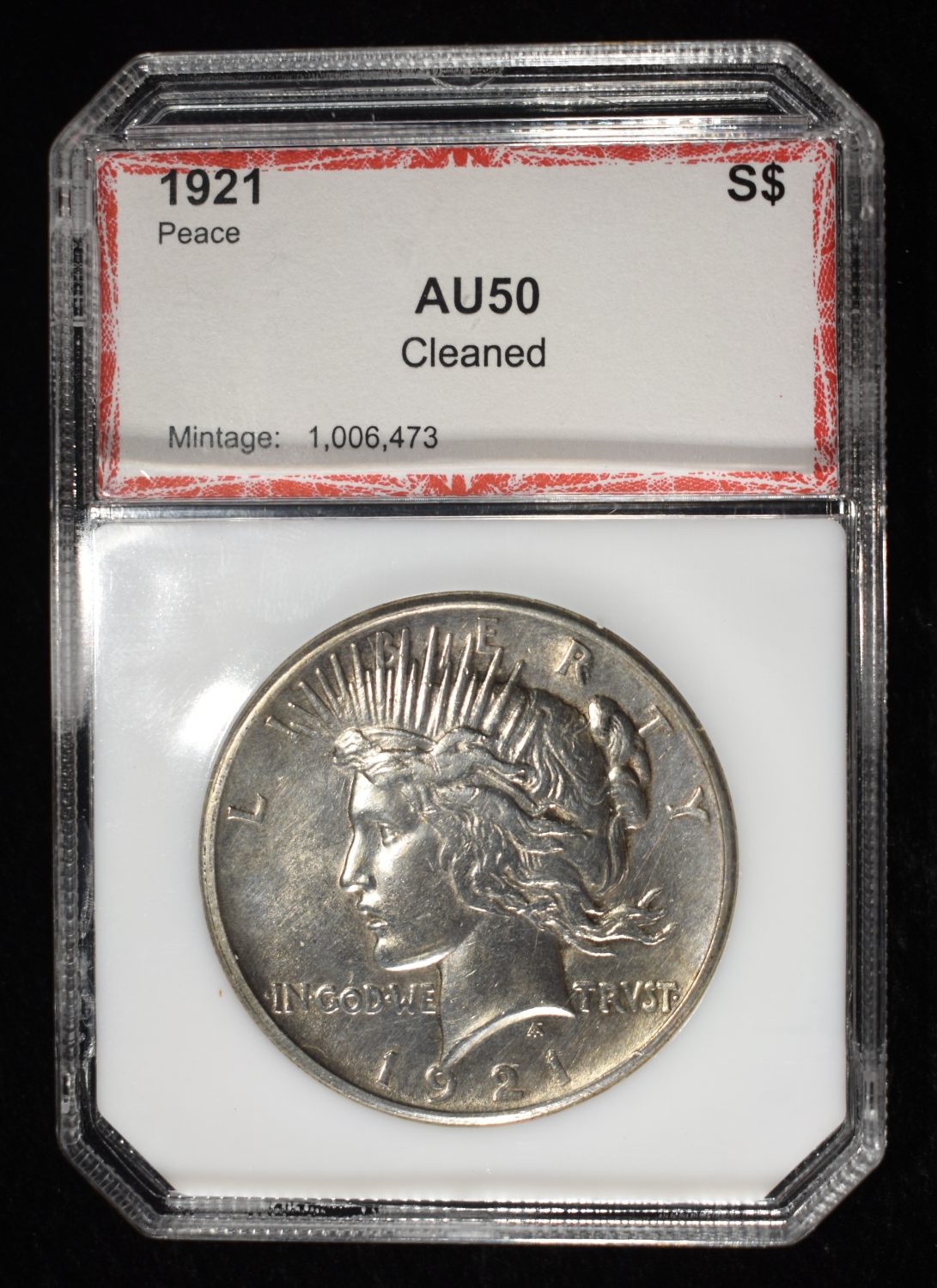 1921 PEACE DOLLAR PCI AU CLEANED