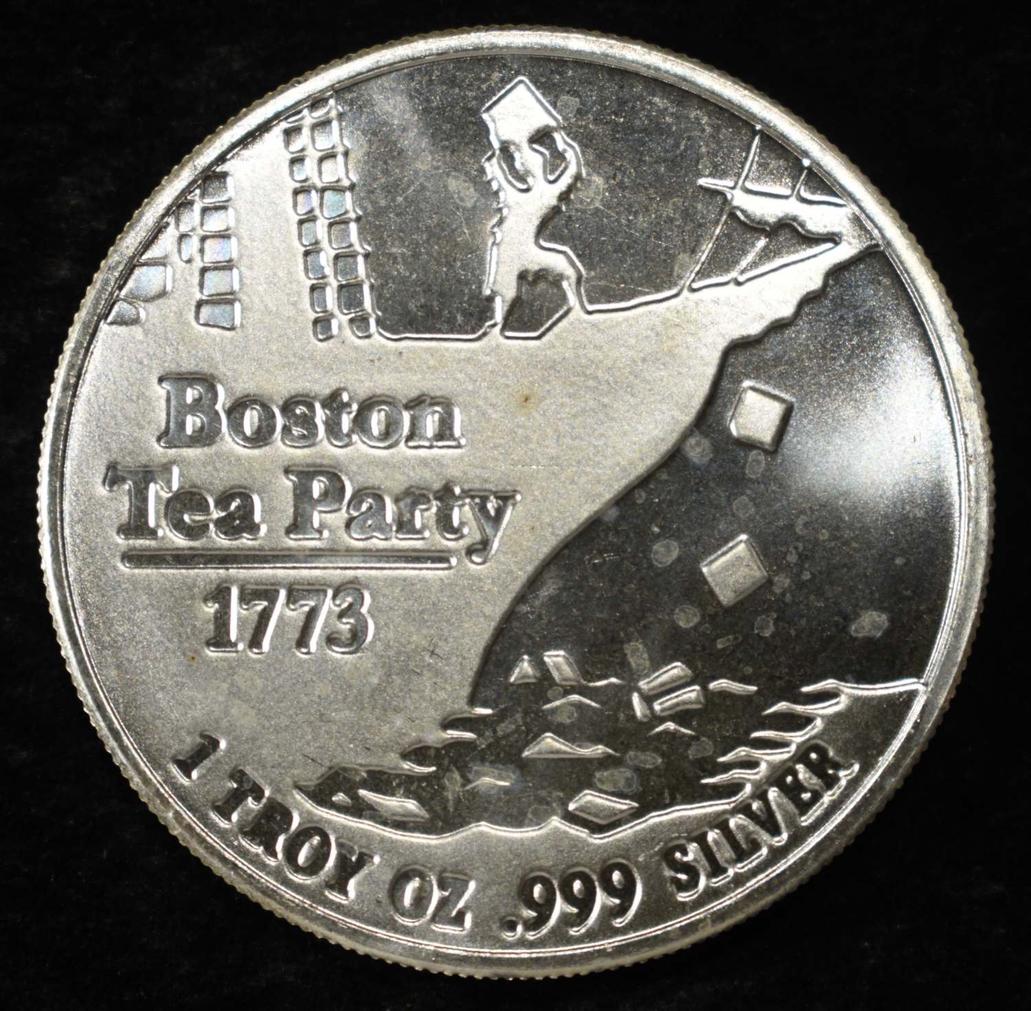 BOSTON TEA PARTY 1 OZ .999 SILVER ROUND