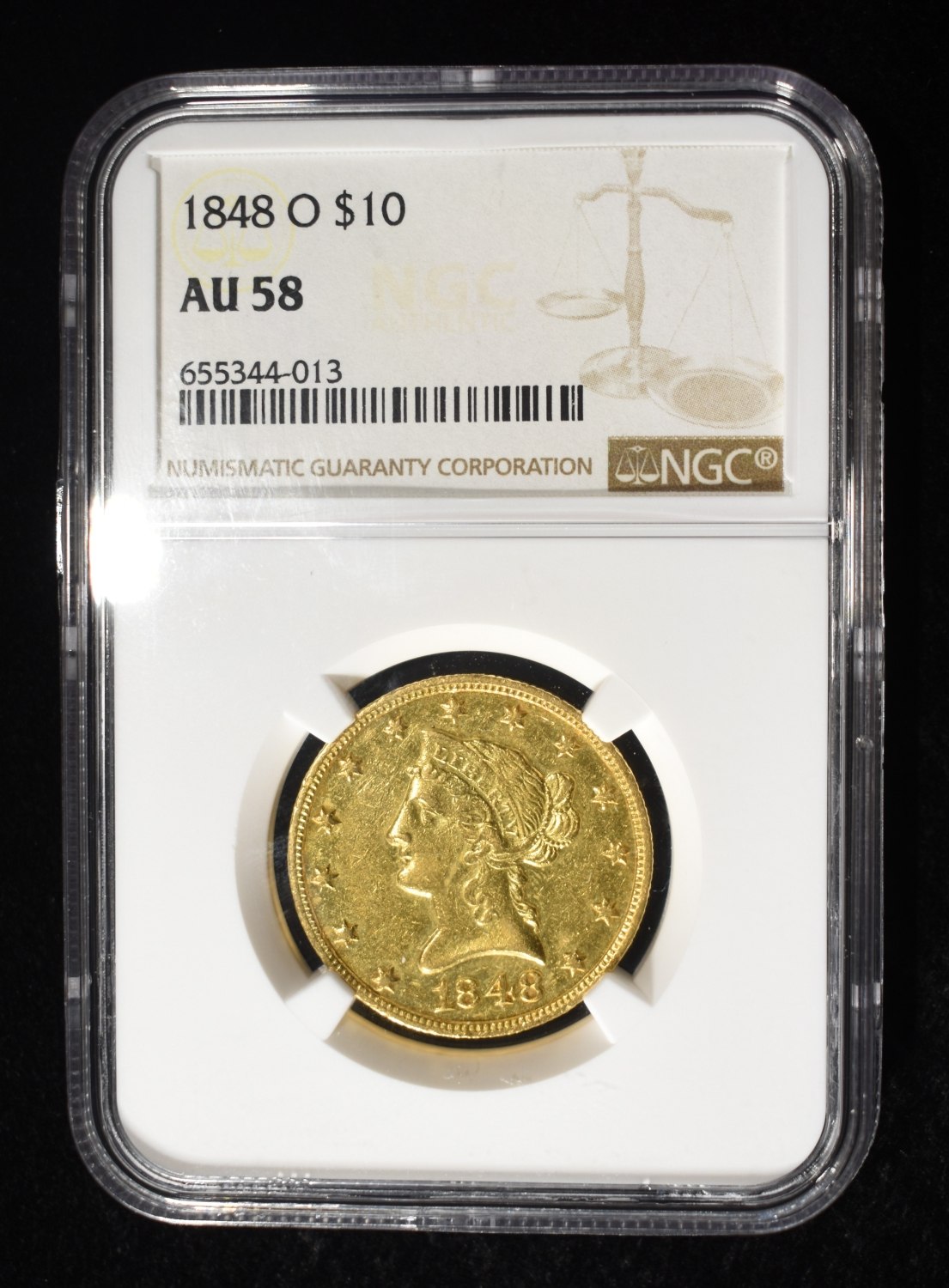 1848-O $10 GOLD LIBERTY NGC AU-58