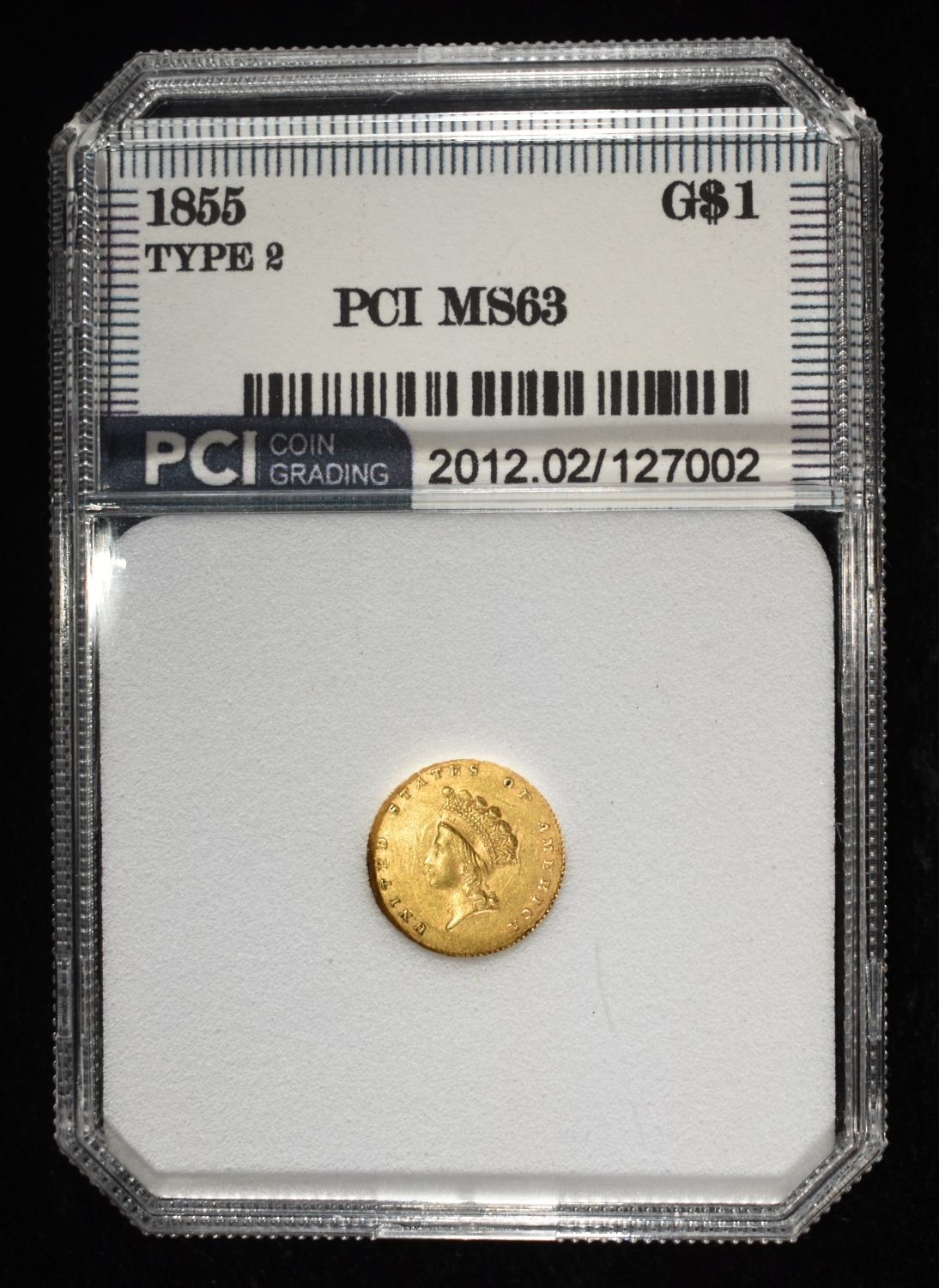 1855 $1 TYPE2 GOLD PCI CH BU