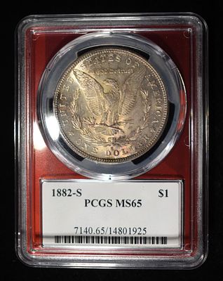 1882-S MORGAN DOLLAR PCGS MS65. CHECK OUT OUR UPCOMING AUCTIONS ESTIMATE $330 - $380.
