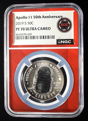 2019-S APOLLO 11 50TH ANNIV PF70 ULTRA CAMEO. CHECK OUT OUR UPCOMING AUCTIONS ESTIMATE $170 - $220.