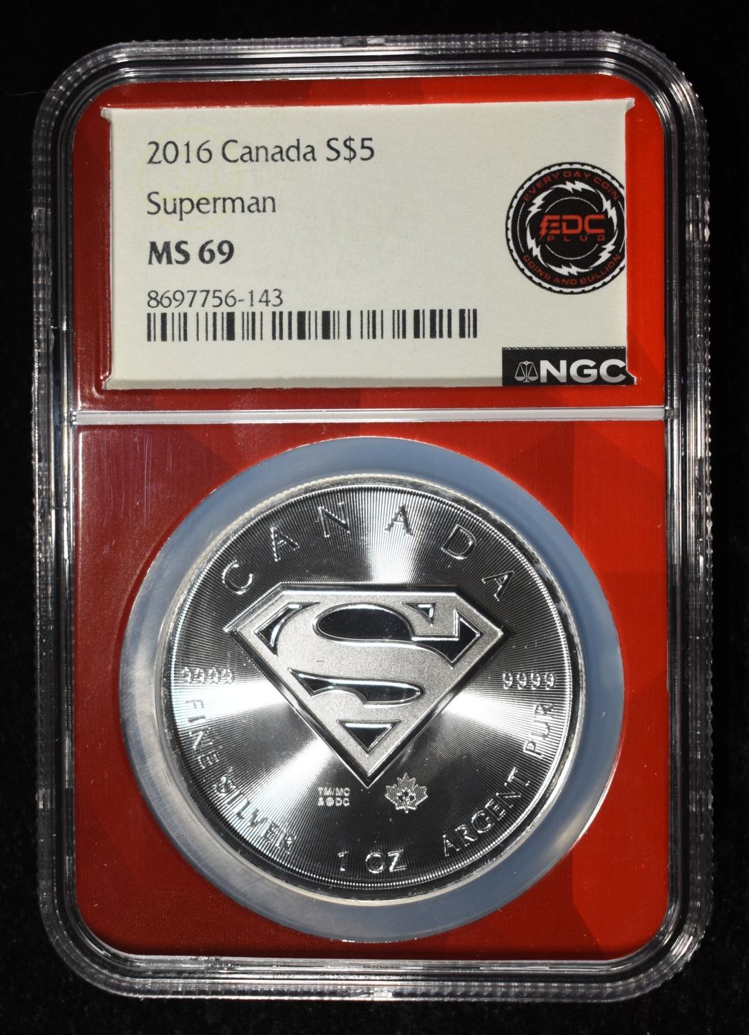 2016 1 OZ SILVER CANADA SUPERMAN NGC MS-69