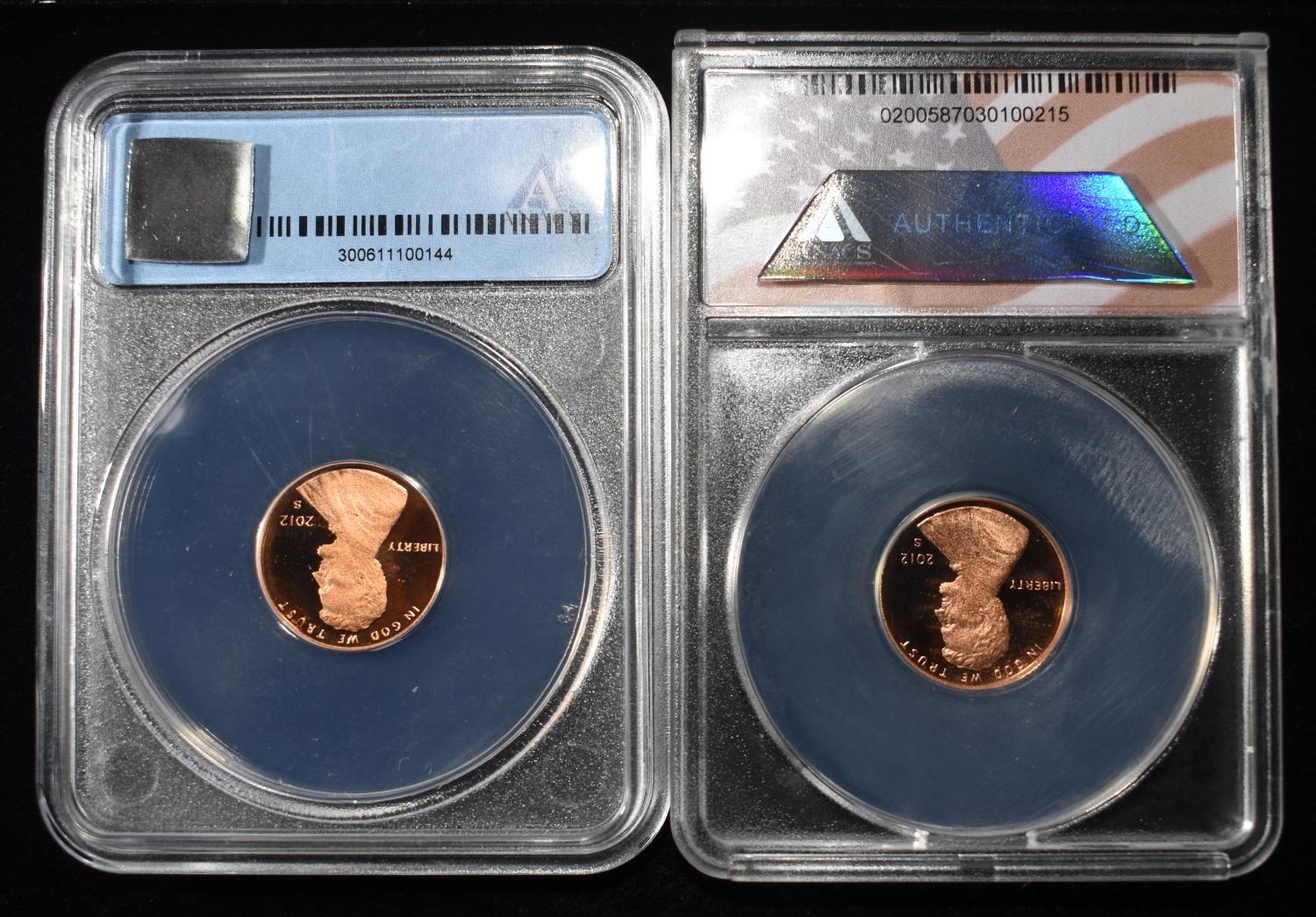 (2) 2012-S SHIELD CENTS ANACS PR70 DCAM