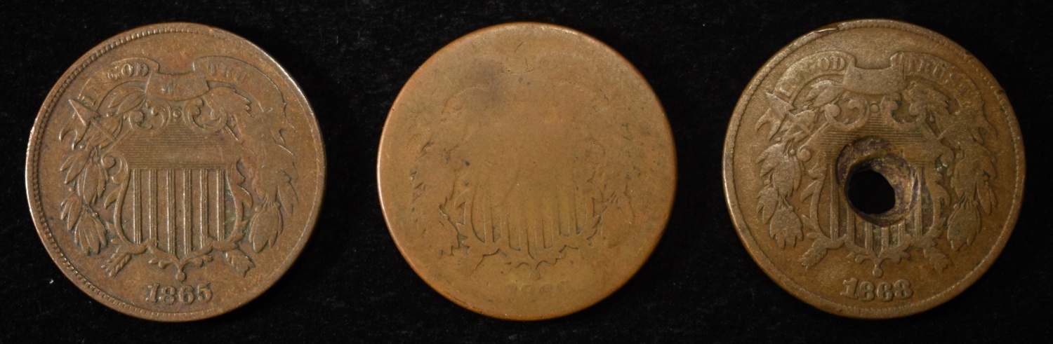 (3) 2-CENT PIECES DAMAGED