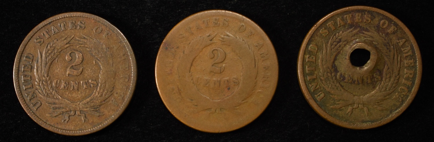 (3) 2-CENT PIECES DAMAGED