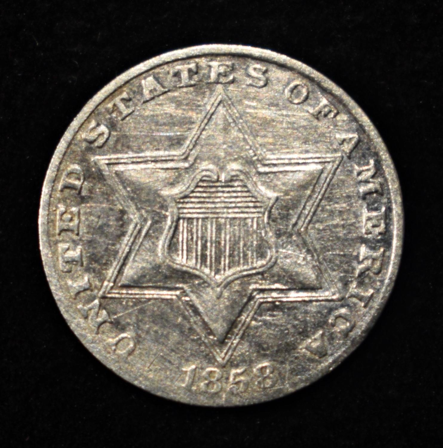 1858 3-CENT SILVER XF