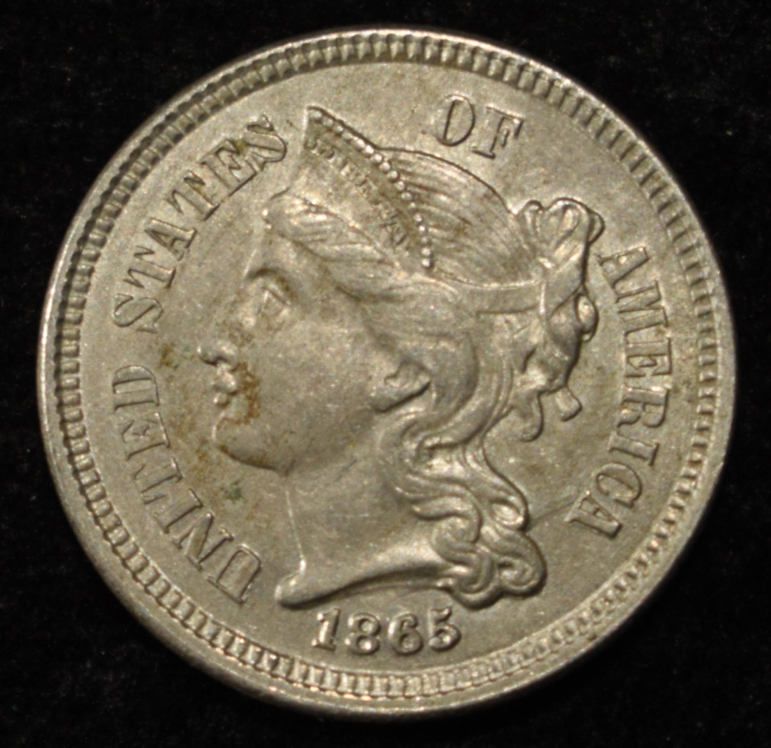 1865 3 CENT NICKEL CH AU