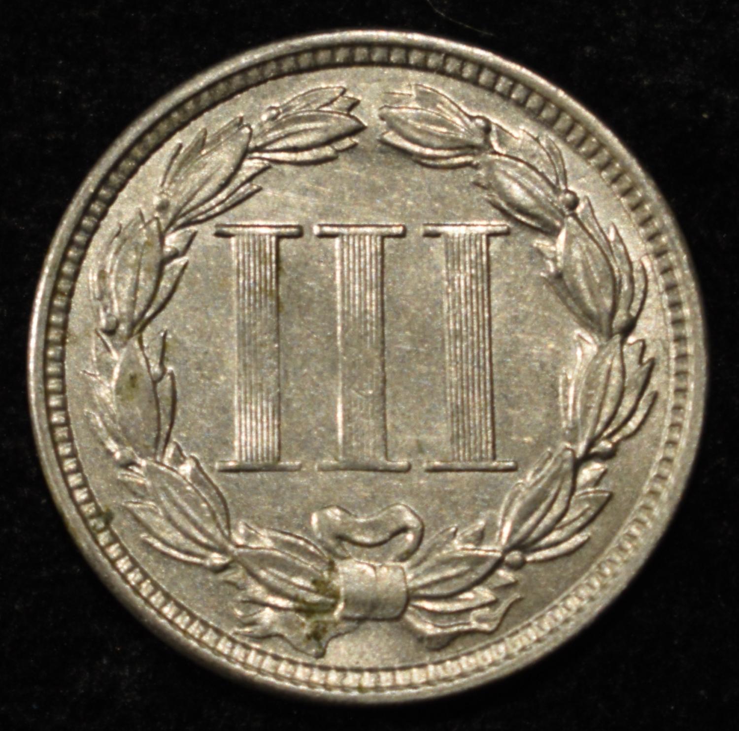 1865 3 CENT NICKEL CH AU