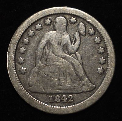 1842-O LIBERTY SEATED DIME VG. WEEKLY COIN & CURRENCY AUCTIONS ESTIMATE $90 - $130.
