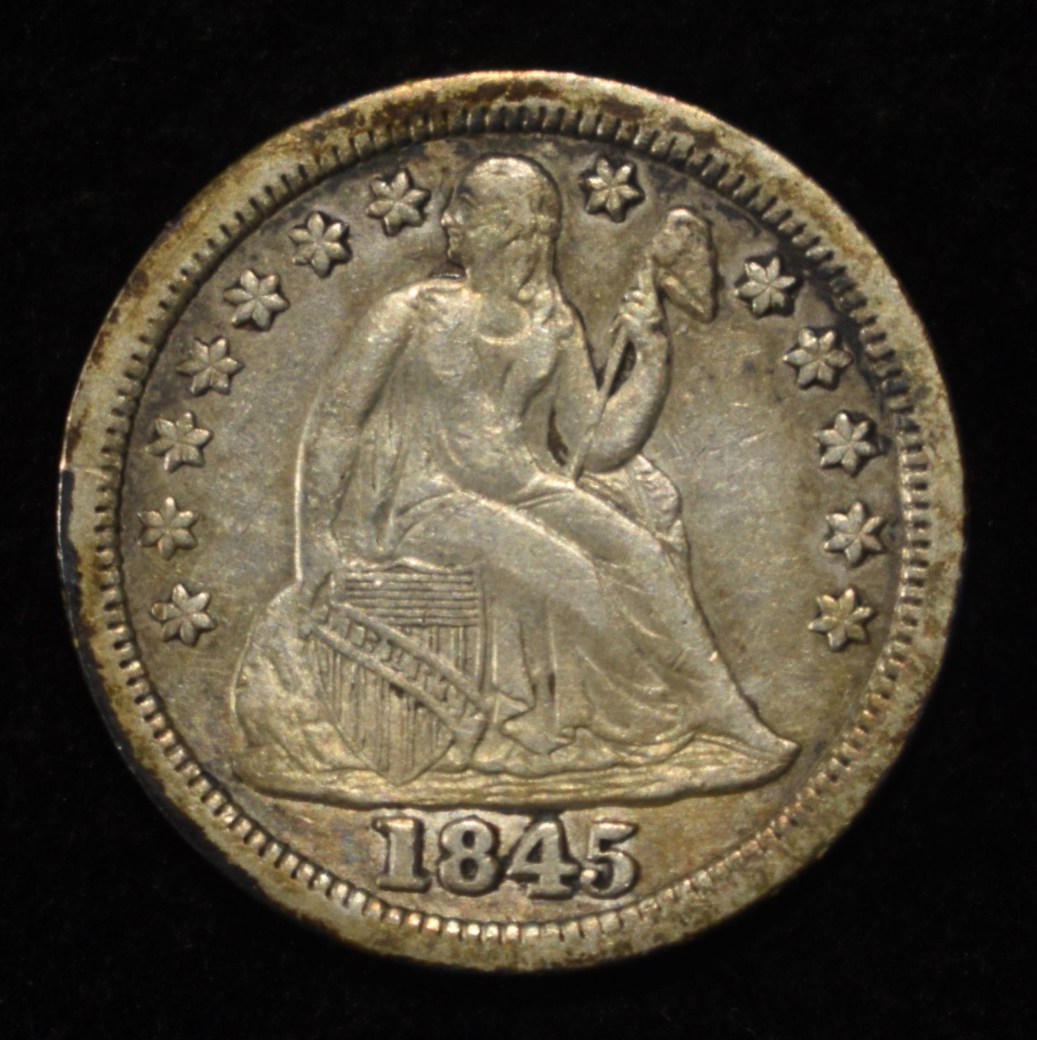 1845 LIBERTY SEATED DIME XF