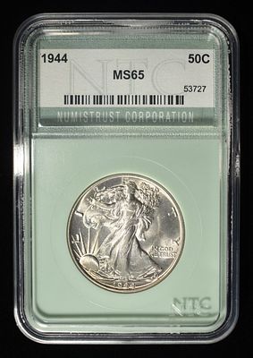 1944 WALKING LIBERTY 50C NTC GEM BU. LEADERS IN ON-LINE AUCTIONS ESTIMATE $130 - $180.
