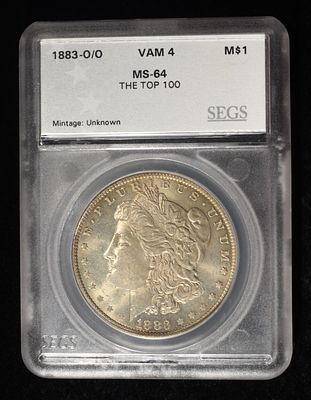 1883-O/O MORGAN DOLLAR SEGS CH/GEM BU VAM 4. BID WITH SILVER CITY AUCTIONS ESTIMATE $150 - $200.