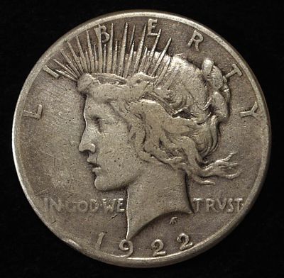 1922-S PEACE DOLLAR. LEADERS IN ON-LINE AUCTIONS ESTIMATE $90 - $130.