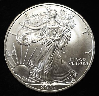 2003 AMERICAN SILVER EAGLE. LEADERS IN ON-LINE AUCTIONS ESTIMATE $110 - $160.