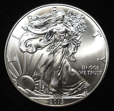 2013 AMERICAN SILVER EAGLE. LEADERS IN ON-LINE AUCTIONS ESTIMATE $130 - $180.