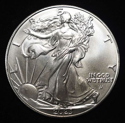 2023 AMERICAN SILVER EAGLE. LEADERS IN ON-LINE AUCTIONS ESTIMATE $130 - $180.