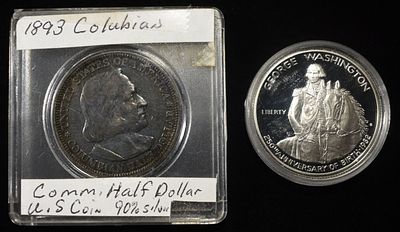 1893 COLUMBIAN & 1982-S WASHINGTON 50C COMMEM. LEADERS IN ON-LINE AUCTIONS ESTIMATE $110 - $160.