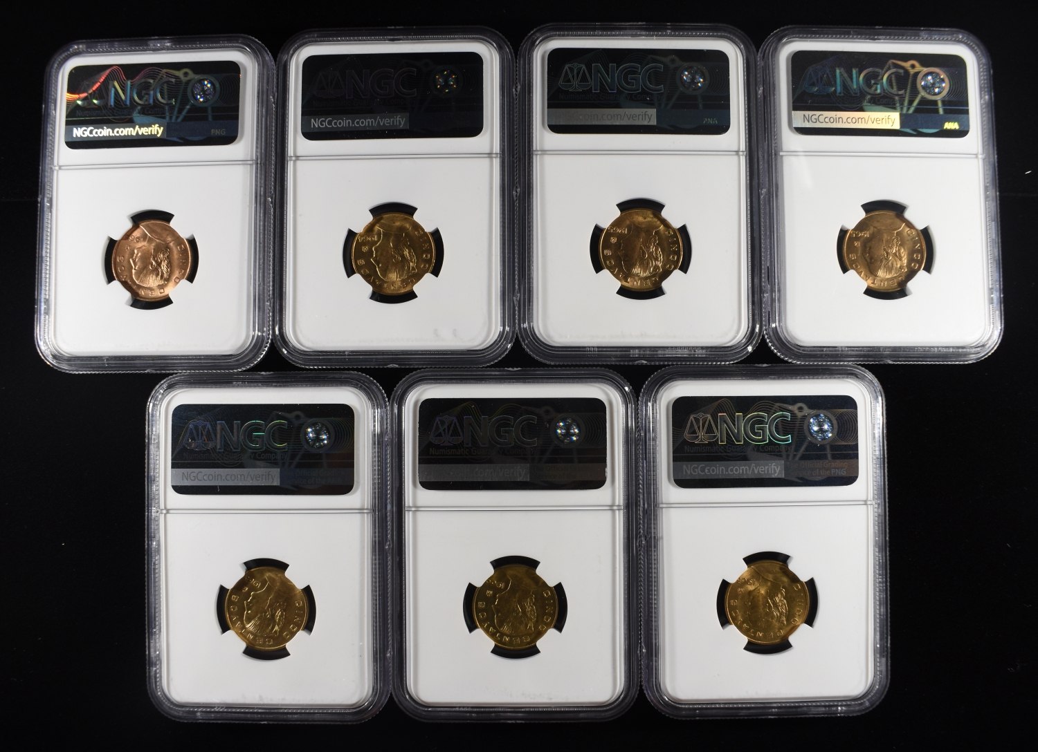 (7) 1954-69 MO MEXICO 5C BRASS NCG BRILLIANT UNC
