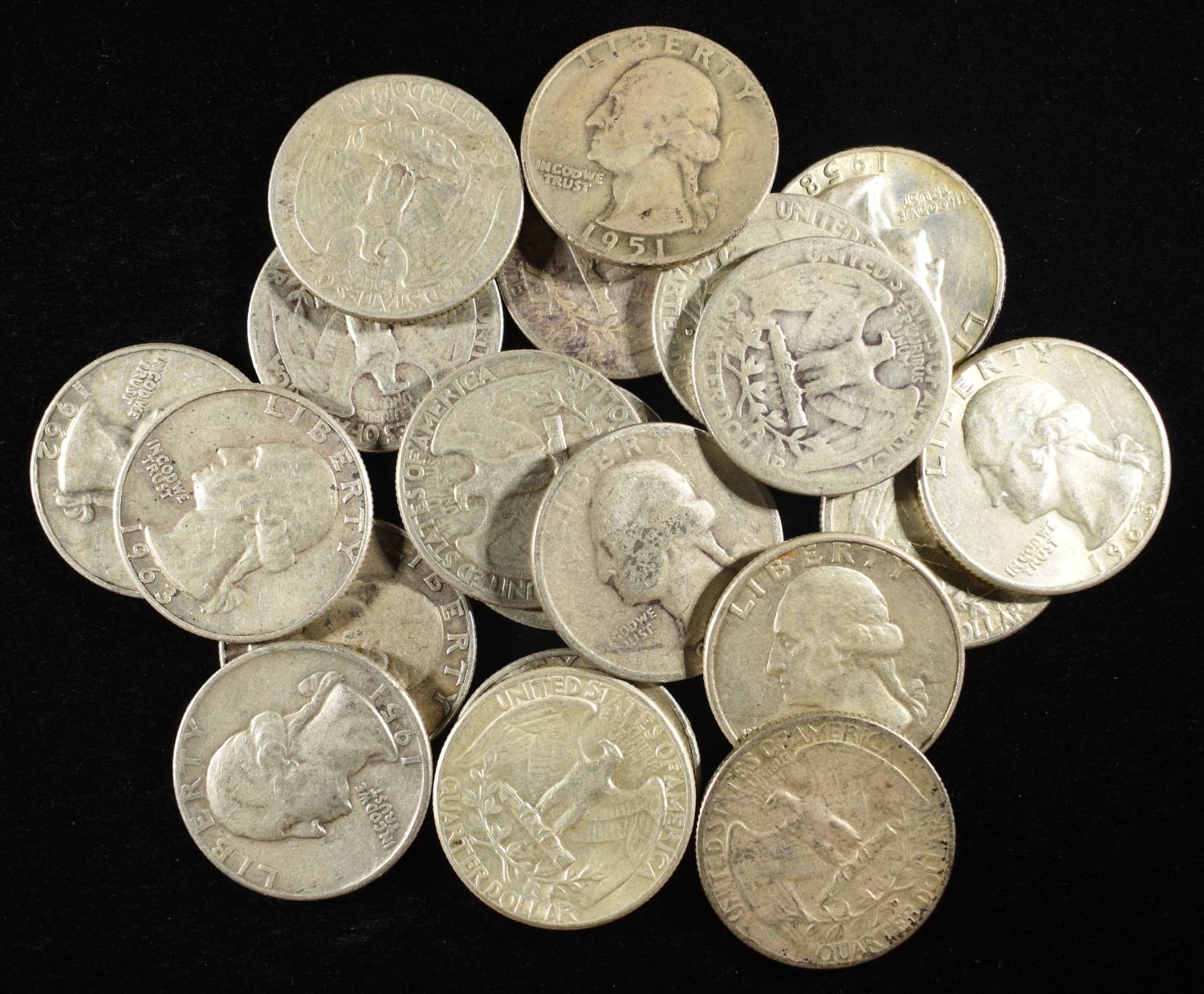 (20) 90% SILVER WASHINGTON QUARTERS