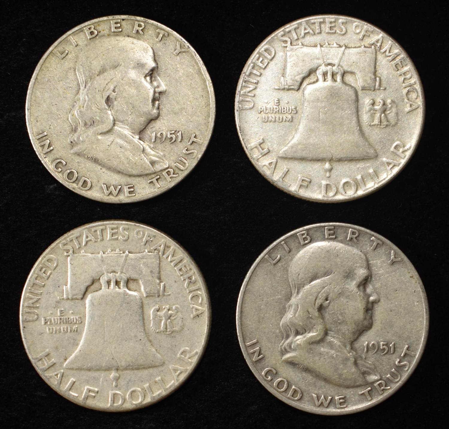 (10) 90% SILVER FRANKLIN HALF DOLLARS
