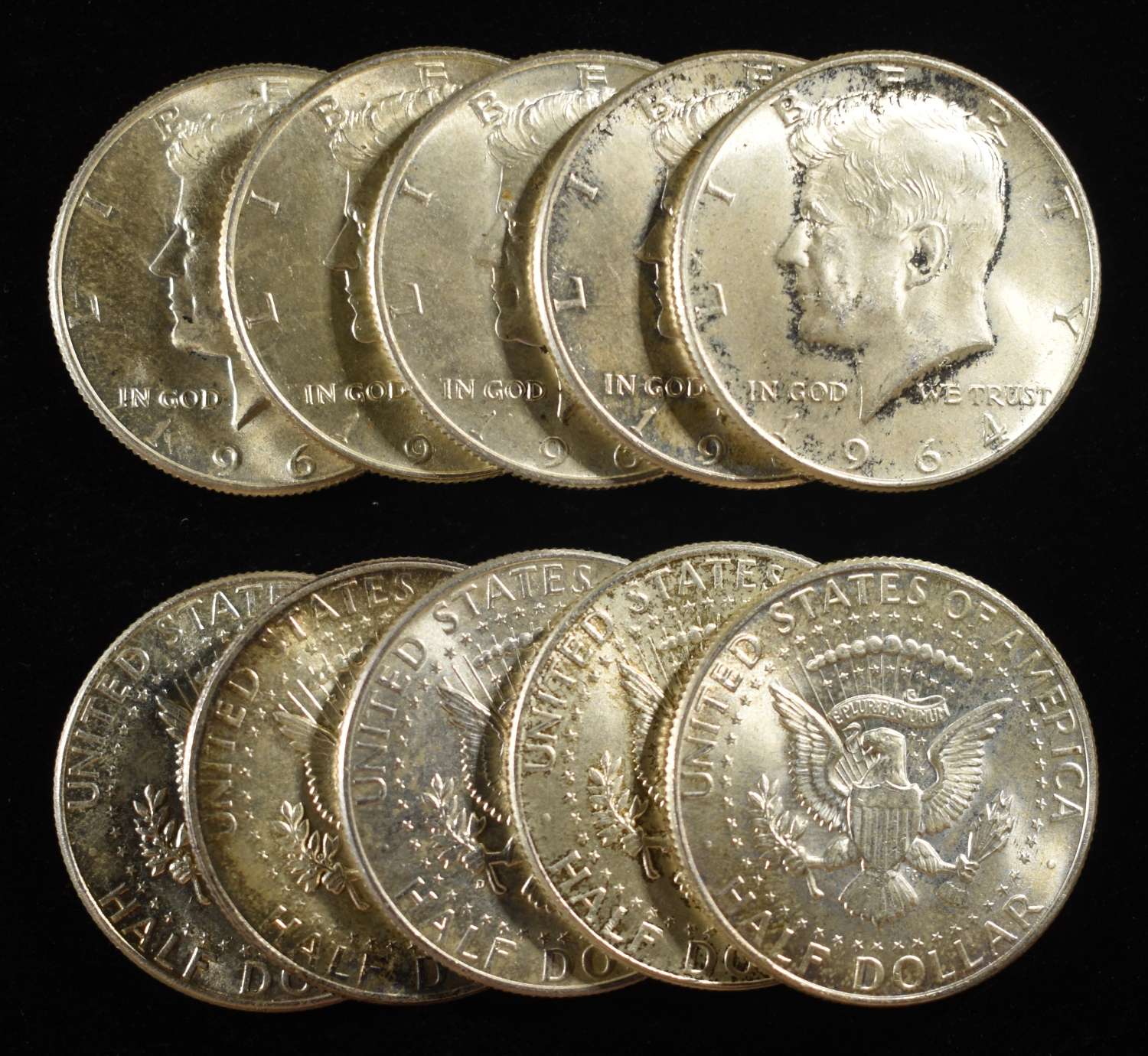 (10) 90% SILVER KENNEDY HALF DOLLARS