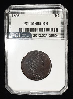 1803 DRAPED BUST LARGE CENT PCI BU RB. BID WITH SILVER CITY AUCTIONS ESTIMATE $7500 - $8000.