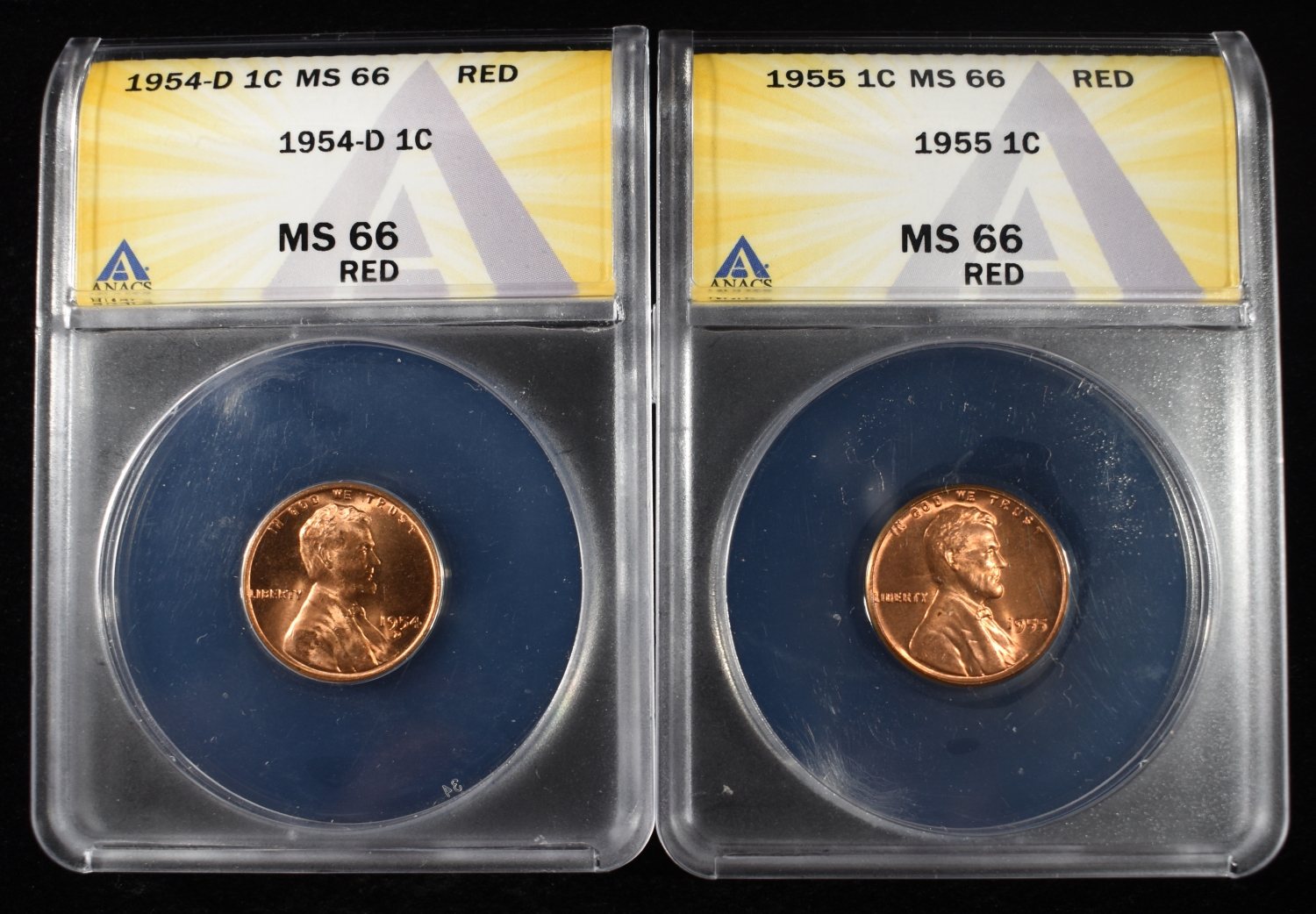 1954-D & 1955 WHEAT CENTS ANACS MS66 RED