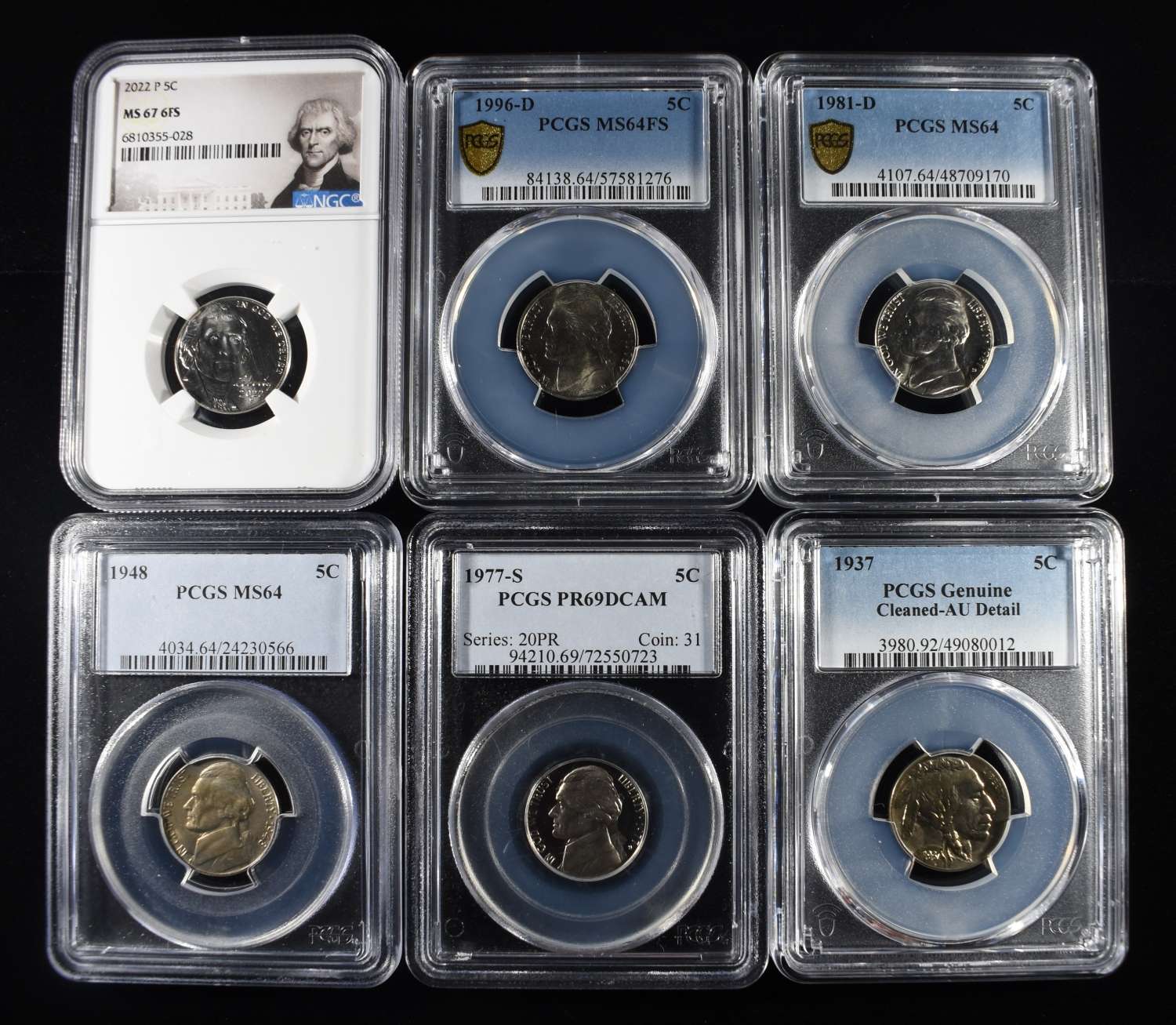 (5) JEFFERSON NICKELS & (1) BUFFALO NICKEL