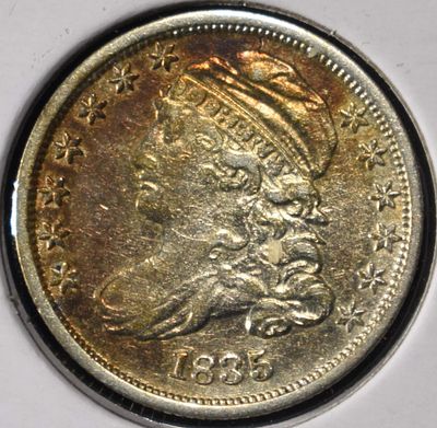 1835 CAPPED BUST DIME XF. BID WITH SILVER CITY AUCTIONS ESTIMATE $330 - $380.