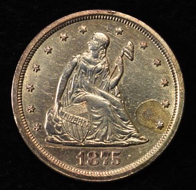1875-S 20-CENT PIECE NICE BU OLD CLEANING. CHECK OUT OUR UPCOMING AUCTIONS ESTIMATE $950 - $1100.