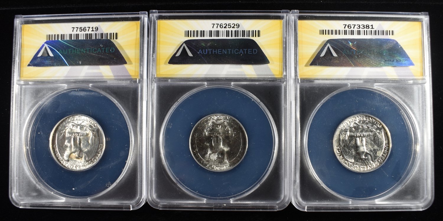 1953-S, 54-S & 55-D WASHINGTON 25C ANACS MS65