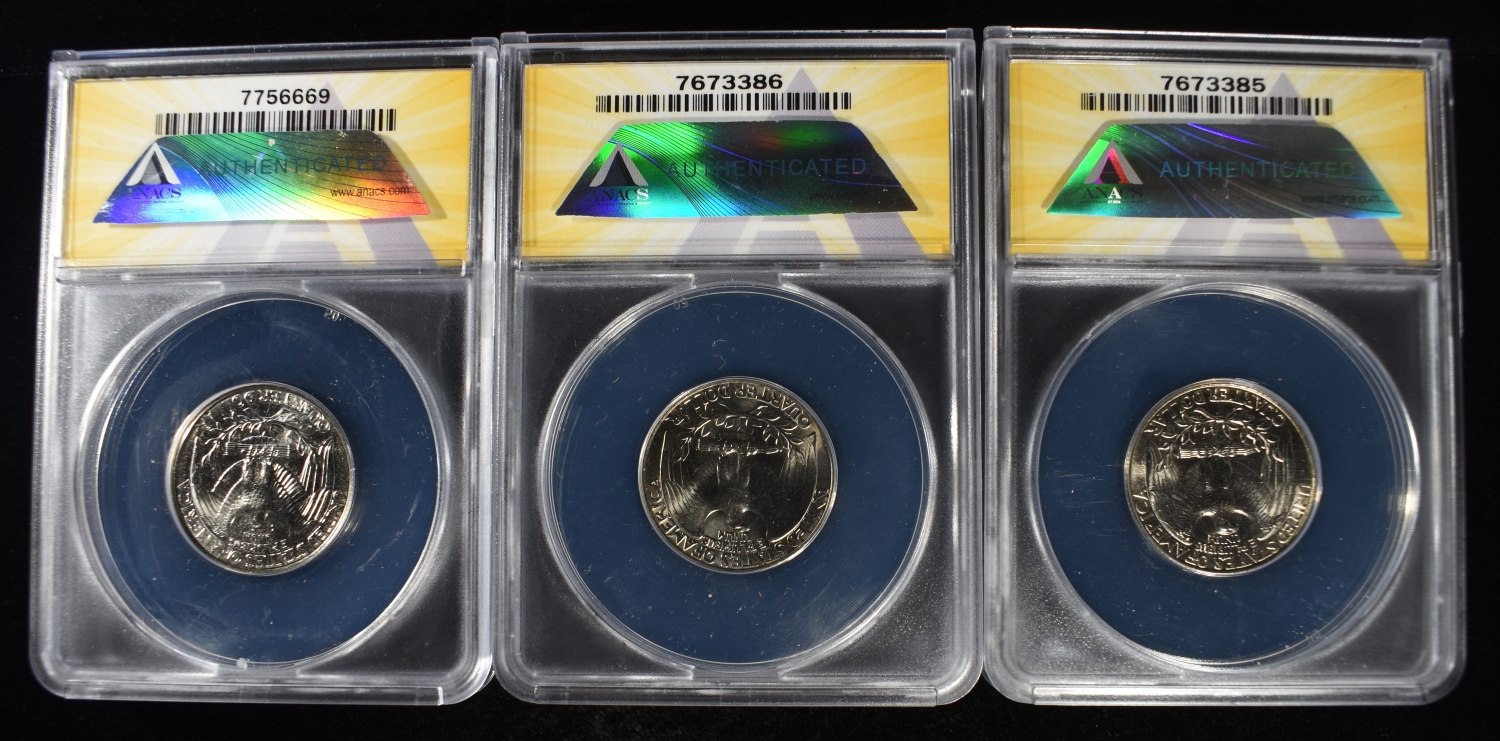 1986-P, 97-P & 98-D WASHINGTON 25C ANACS MS66