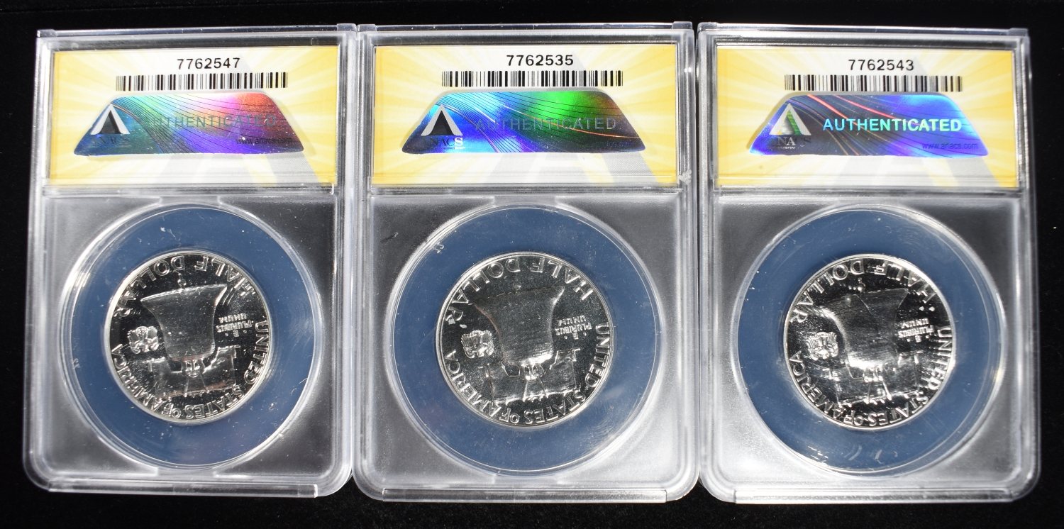 1960 & (2) 1962 FRANKLIN 50C ANACS PF64 & PF66