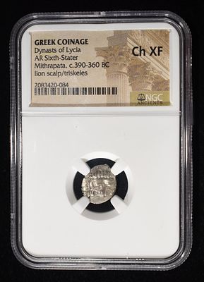 MITHRAPATA, C.390-360 BC NGC CH XF. DYNASTS OF LYCIA, GREEK COINAGE, AR SIXTH-STATER ESTIMATE 