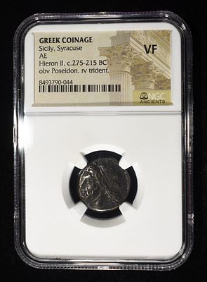 HIERON II, C. 275-215 BC NGC VF. SICILY, SYRACUSE, GREEK COINAGE, AE ESTIMATE $190 - $240.