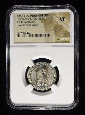 c.105-90 BC HERMAEUS AR TETRADRACHM NGC VF. BACTRIA, INDO-GREEKS BID WITH SILVER CITY AUCTIONS 