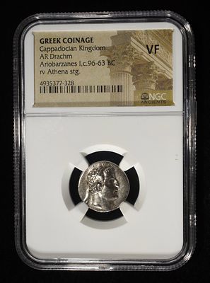 ARIOBARZANES I, c. 96-63 BC AR DRACHM NGC VF. CAPPADOCIAN KINGCOM, GREEK COINAGE LEADERS IN 