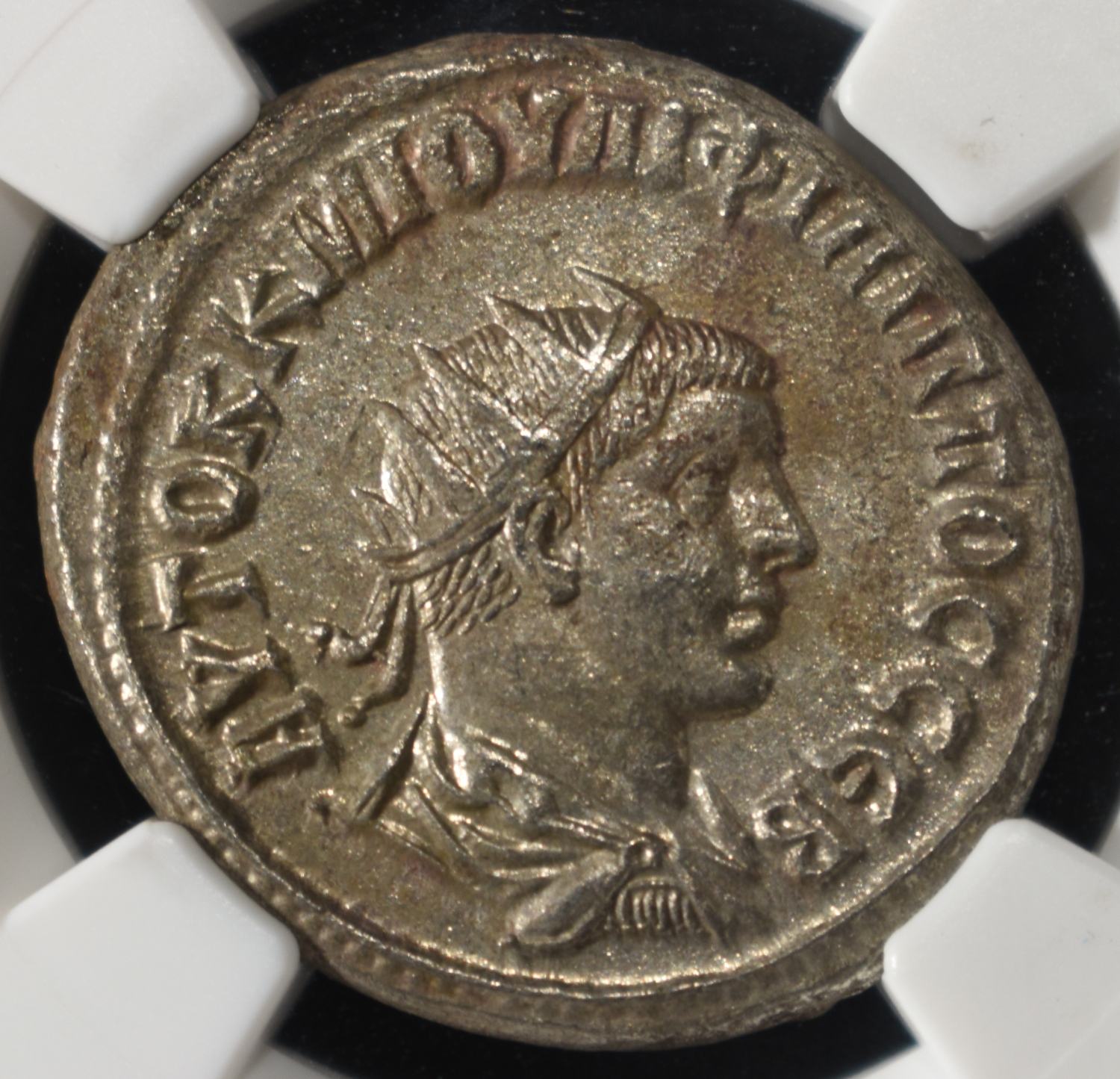 PHILIP II, AD 247-249 BI TETRADRACHM NGC XF