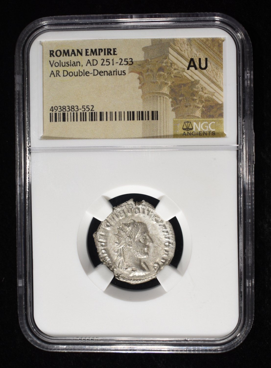 VOLUSIAN, AD 251-253 AR DOUBLE-DENARIUS NGC AU