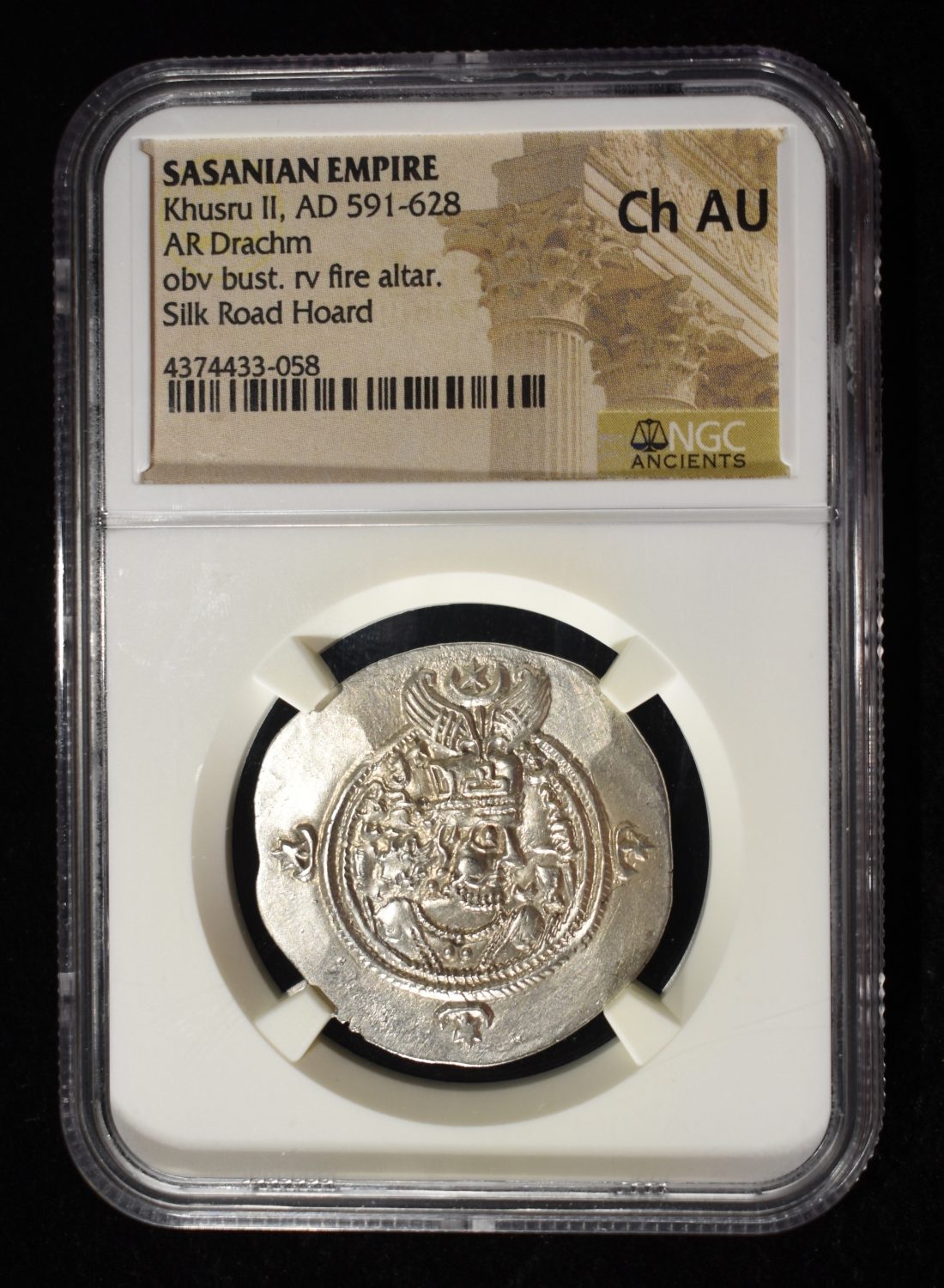 AD 591-628 KHUSRU II AR DRACHM NGC CH AU