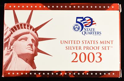 2003 US SILVER PROOF SET. LEADERS IN ON-LINE AUCTIONS ESTIMATE $150 - $200.