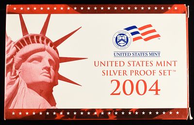 2004 US SILVER PROOF SET. WEEKLY COIN & CURRENCY AUCTIONS ESTIMATE $150 - $200.