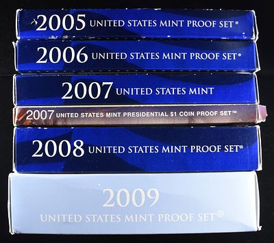 2005-2009 US PROOF SETS. WEEKLY COIN & CURRENCY AUCTIONS ESTIMATE $130 - $180.