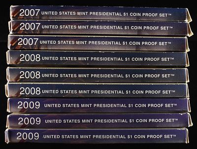 PRESIDENTIAL $1 PROOF SETS (3) 2007-2009. LEADERS IN ON-LINE AUCTIONS ESTIMATE $80 - $120.